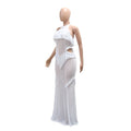 Elegant Halter Neck Long Dress for Women Ruffle Tiered Bodice Side Cutout Sheer Mermaid Skirt Sexy Party Prom Wedding Guest