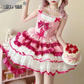Olivegirl Lolita Dress Kawaii Sweet Bow Ruffled Slim Sleeveless Mini Princess Dresses Elegant Bow Flower Dresses Women Y2K JSK