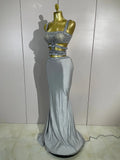 Luxury Birthday Evening Party Set Sparkly Rhinestone Pink Sexy Sleeveless Long Dress Two Pieces Nightclub Party Club Stage Wear