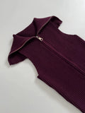 Solid Minimalist Basics Vest for Women Lapel Sleeveless Patchwork Double Zipper Slim Casual Knitted Tank Top Female