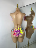 Women Sexy Tropical Handmade Flower Trendy Bikini Two Pieces Transparent Floral Swimsuit Beach Outfit Dancer Performance Costume