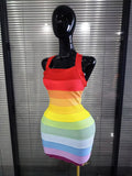 Rainbow Color Women Sexy Halter Backless Bodycon Mini Bandage Dress Nightclub Party Celebrate Fashion Birthday Clothing