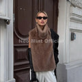 Fashion Faux Fur Sable Vest Crop Top Autumn Winter Turtleneck Eco Mink Fur Tank Tops Sleeveless Jacket Coat
