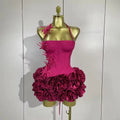 Fashion Cocktail Elegant Luxury Birthday Party Red Black Bandage Outfit Women Sexy Halter Prom Gown Celebrity Club Two Piece Set