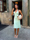 Women Mint Green Halter Bodycon Mini Dress Chic Sleeveless V Neck Backless Party Summer Beach Vacation Cocktail Evening Outfit