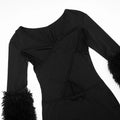 Cross Hollow Jumpsuit Women Sexy Fit Fur Patchwork Full Sleeve Workout Activity Streetwear Stretch Tight Overalls