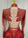 Women Sparkly Rhinestone Sequin Tassel Stretch Bodysuits 2025 New Arrival Birthday Party Nightclub Dj Stage Performance Costume