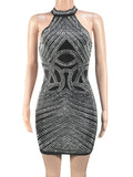 Sexy vintage Black mini Rhinestone Summer Dress Women Elegant Evening Dresses Woman Bodycon Club Birthday Party Dress Vestidos