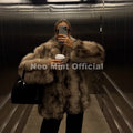 Exclusive 2026 Winter Leopard Print Faux Fur Coat Women Loud Luxury Lapel Collar Midi Long Eco Fox Fur Jacket Outerwear