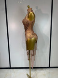Sparkly Diamond Sequins Sexy Mesh See Through Bodycon Asymmetric Dress Women Nightclub Party Show Gogo Dancer Bar Stage Costume