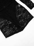 Hollow Romper Women Sexy Wild Cross Jacquard Lace Patchwork Full Sleeve Stretch Fashion Street Party Club Playsuits