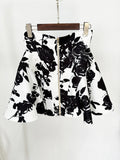 2026 Summer New Fashion White Shirt With Rose Metal Buckle Printed Short Skirt Two Piece Set Blouse Mini Skirt Set Outfit