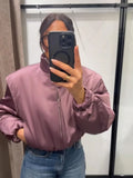 High Street Women's Bomber Jacket Coat Loose Fit Stand Collar Long Sleeve Crop Tops 2026 New Lady Outerwear Casual Daily Outfit