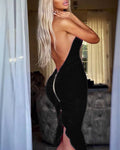 New Women Sexy Black Backless Ruffles Rayon Bandage Dress Elegant Club Party Dress Vestidos