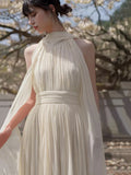 Elegant Women's Chiffon Slim Long Dress Halter Backless Sleeveless Maxi Dresses Summer Lady Long Ribbon Party Gowns