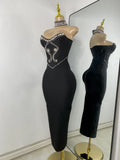 Luxury Rhinestone Women Elegant Strapless Beading with Necklace Bandage Celebrity Outfit Birthday Dress Evening Party Prom Gown