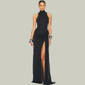 Elegant White Turtleneck Long Dress Sexy Women's Casual Pleated Slit Maxi Dresses Evening Party Prom Black Summer Holiday 2026