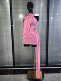Winered Pink Women Sleeveless Sexy Draped Bodycon Mini Dress Spandex Celebrate Evening Cocktail Party Homecoming Outfit