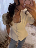 Solid Loose Spliced Lace Shirts for Women Square Collar Short Sleeve Korean Design Shirt Female Summer Fashion New