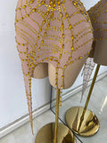 Sparkly Rhinestone Shining Women Sexy Bodycon See Through Irregular Hem Mini Dress Birthday Party Performance Costume