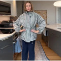 Gingham Plaid Hooded Windbreaker Jacket Drawstring Waist Loose  Outerwear 2026 Spring Autumn Lady Retro Outdoor Casual Jacket