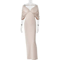 Apricot Elegant Draped Bodycon Maxi Dress for Women Off The Shoulder Ruched Accent Evening Skirt for Wedding Guest Occasions