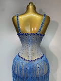 Women Luxury Prom Gowns Sparkly Rhinestones Tassel Mesh Maxi Long Luxury Birthday Celebrity Sexy Evening Club Party Dresses