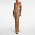 Gold Pleated Tunic Fish Bone Dresses for Women Square Collar Sleeveless Casual Party Split Evening Dress Female New