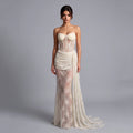 Elegant Strapless Lace Long Ribbon Wedding Dress Patchwork Vintage Floral Lace Bridal Gown Sheath Fitted Dresses