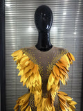White Golden Women Sexy Mesh See Through Rhinestones Bodycon Mini Dress 3D Leaves Celebrate Nightclub Performance Costumes