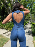 Backless Heart Cutout Bodycon Jumpsuit For Women Casual Sleeveless Slim One-Piece Outfits Retro Denim Jumpsuits New 2025
