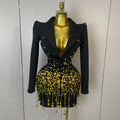 2026 Women Birthday Evening Party Nightclub Outfit Singer Wedding Costume Sparkly Crystal Chains Pearls Long Sleeve Mini Dress