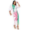 Elegant Women Pleated Half Lantern Sleeve O-neck Slim Maxi Long Dress Print Fashion Autumn 2024 Ruched Dresses Vestidos