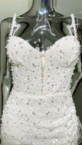 White Sequined Beaded Feather Glam V-Neck Suspender Dress Fashion Hot Party Stage Performance Dress Vestidos Para Festas De Luxo