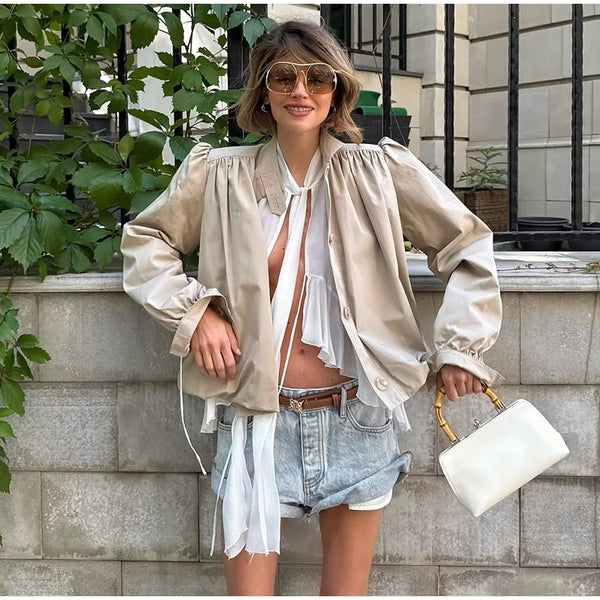 Fashion Shoulder Padded Short Windbreaker Women Solid Full Sleeve Turn-down Collar Single Breasted Coat Lady Autumn Chic Coats