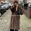Girls Winter Luxury Striped Faux Mink Fur Coat Women Chic Brand Street Fashion Long Outerwears Jacket Overcoats