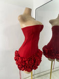 Sexy Strapless Backless Ruffles Red Bandage Short Dress for Women Elegant Luxury Deisnger Evening Party Brithday Club Outfit