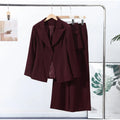 Women Solid Lapel Neck Top Pant Suit Set Elegant Full Sleeve Single Breasted Slim Coat Leg Loose Pants Suit Lady New Chic Sets
