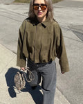 Women's Faux Suede Cropped Bomber Jacket Lapel Collar Zipper Loose Autumn Winter Casual Streetwear Vintage Coat 2026 New