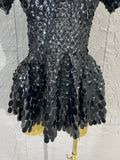 Lady Fish scales shell sequins Scale Sequin Bodysuit HighNeck Short Sleeve Ruffle Skirt Costume For Women Nightclub Stage Wear