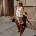 Beige Embroidered Long Tunic Top V Neck Long Sleeve Lace Fringe Hem Boho Blouse 2026 Summer Beach Vacation Cover‑up Streetwear