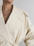 Women's Double Breasted Trench Coat Lapel Waist-Cinching Lace Up Mid Length Windbreaker Jacket Autumn Casual Street Coat