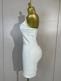 Elegant White Strapless Cocktail Party Women Eveing Prom Club Birthday Dress Sexy Sparkly Crystal Side Split Bandage Mini Dress
