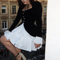 Hit Color Loose Mini Dresses for Women Square Neck Long Sleeve High Waist Temperament Dress Female Fashion