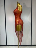 Sparkly Crystal Diamond Gold Sexy See-Through Sheath Dress Nightclub Performance Custome Stage Wear Birthday Evening Party Dress