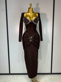 Women Sexy Luxury Sparkly Beading Bandage Dress 2025 Long Sleeve Bodycon Celebrity Party Elegant Evening Club Pary Dresses