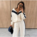 Color Block Zip Up Two Piece Set Women Long Sleeve Stand Collar Cropped Jacket High Waist Shorts 2026 Spring Summer Casual Suit