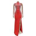 Luxury Woman Evening Party Dress Celebrities Outfits Gown Elegant Mesh Patchwork Rhinestone Birthday Dresses Clubwear