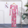 Women's Chic Printed Mesh Maxi Dress Bodycon Long Sexy Beach Swim Party Dresses New Holiday Vacation Cover Up Casual Outfit