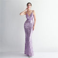 Women Strap Party Maxi Dress Sexy V Neck Evening Dress Celebrity Purple Sequin Dress Long Prom Formal Occasion  Dress